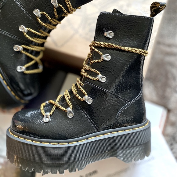 Dr. Martens Ghilana Max Distressed Patent Leather Platform Boots - Picture 9 of 13